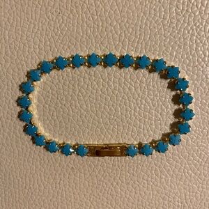 Natural 4mm Square Cut Turquoise Tennis Bracelet 14K Gold Plated